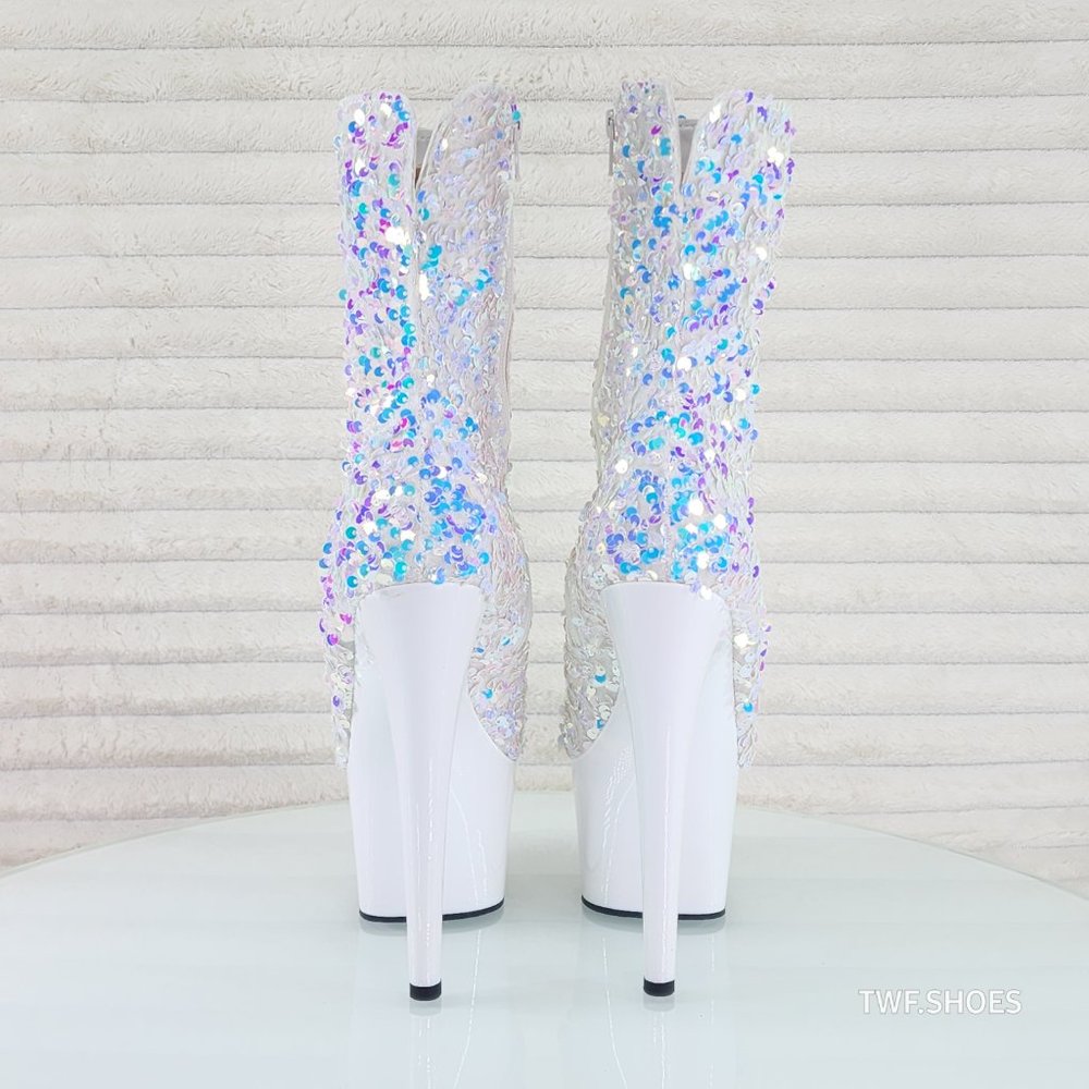 White Ice Multi Sequin Platform 7" Heels Ankle Boots Adore 1042 - Picture 5 of 8